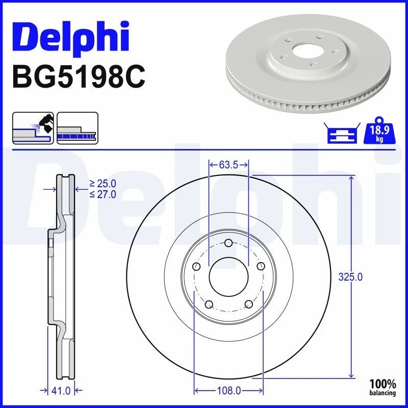 Image of DELPHI Brake disc DELPHI BG5198C