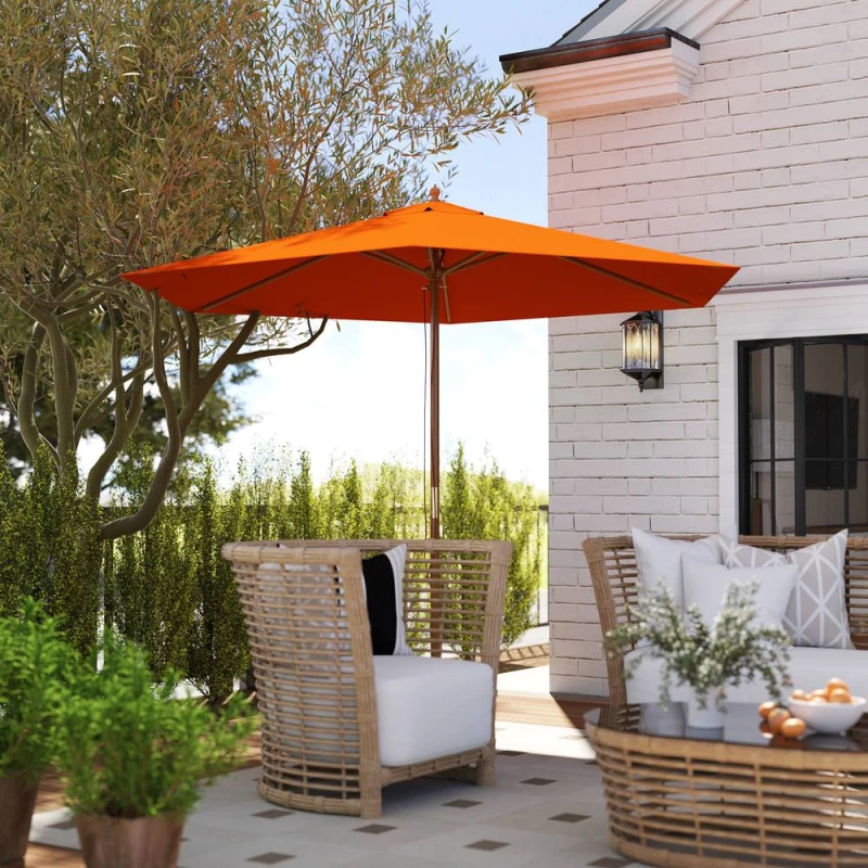 Image of Outsunny 2.5m Wood Garden Parasol Sun Shade Outdoor Wooden Umbrella Canopy, Orange 84D-056V00OG