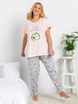 Image of Yours Yours Avocuddle Short Sleeve Cuffed Pj Set, Pink, Size 18-20, Women