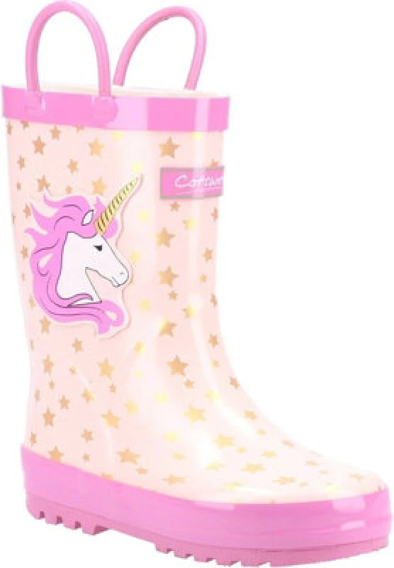 Image of Cotswold Boys Puddle Patterned Rubber Welly Wellington Boot Grey UK Size 10.5 (EU 29) Unicorn COT309-UNICOR-10.5