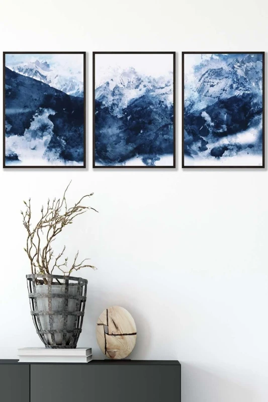 Image of ARTZE Abstract Navy Blue Mountains Framed Wall Art - Medium in Black Size: W45cm x H62cm x D20mm Black Unisex W45cm x H62cm x D20mm