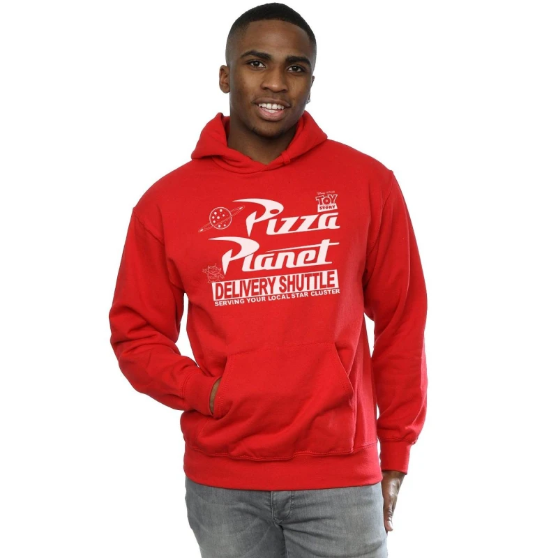 Image of Disney Men Toy Story Pizza Planet Logo Hoodie in Red Size: Small Red S Male 5057245318303