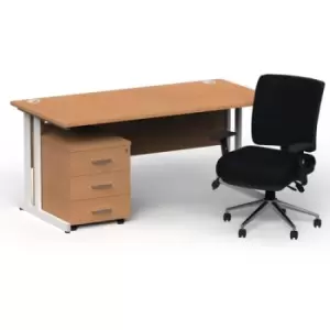 image of Impulse 1600/800 White Cant Desk Oak + 3 Dr Mobile Ped & Chiro Med Back Black W/Arms