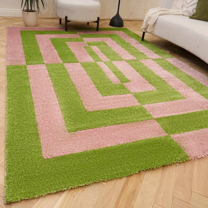 Image of THE RUGS Joli Geometric Soft & Dense Pile Living Room & Bedroom Rug in Green Size: 80cm x 150cm Green Unisex 80cm x 150 cm