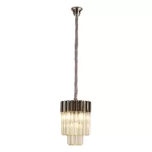 image of Poland Ceiling Pendant Round 4 Light E14, Polished Nickel, Cognac Sculpted Glass