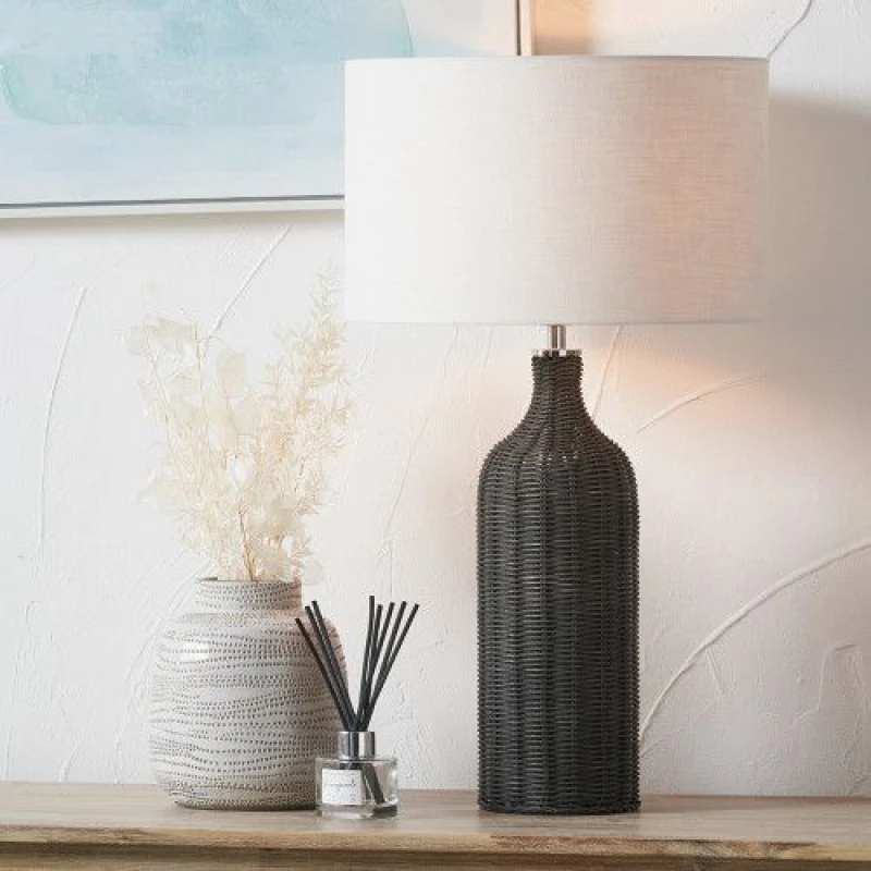 Image of Ruma Rattan Bottle Table Lamp with Shade Black