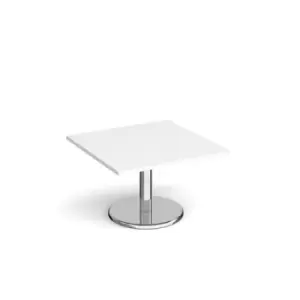 image of Pisa square coffee table with round chrome base 800mm - white