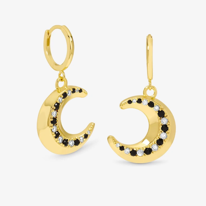 Image of Inicio 14K Gold Plated Celestial Moon Charm Hoop Earrings Pendant Necklaces One Size Gold 73396110000
