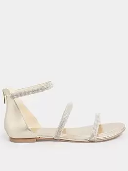 image of Long Tall Sally Diamante Flat Sandal - Gold, Size 10, Women