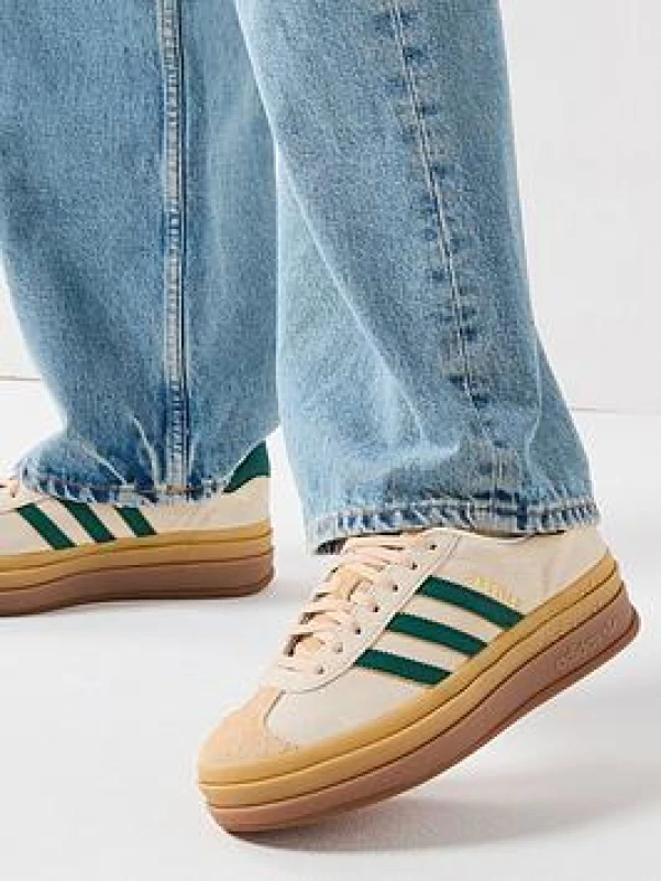 Image of Adidas Womens Gazelle Bold W Trainers Cream White Collegiate Green Magic Beige Natural, 6