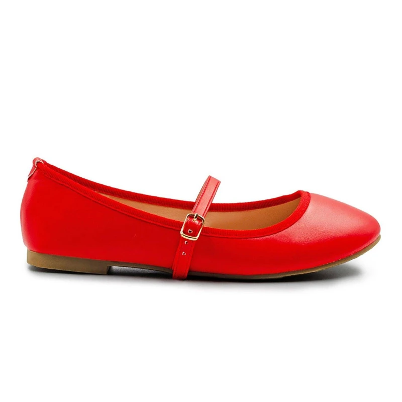 Image of Wheres That From Josie Ballerina Flats With Strap Detail In Red Fau Redpu female 5