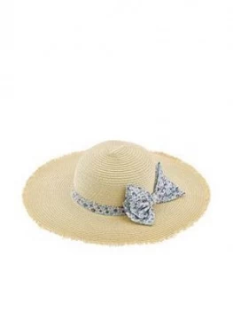 image of Monsoon Girls Lisa Ditsy Bow Floppy Hat - Natural