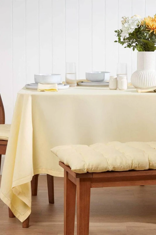 Image of Homescapes Plain Cotton Tablecloth, 178cm x 300cm Cream