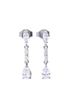 image of Sterling Silver Clear CZ Oval Drop Dangle Earrings