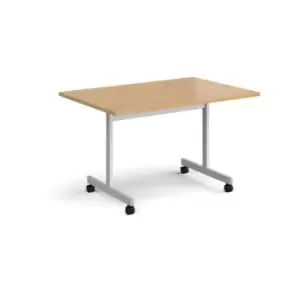 Image of Rectangular fliptop meeting table with silver frame 1200mm x 800mm - oak