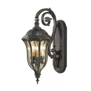 Image of Outdoor IP44 3 Bulb Wall Light Sconce Walnut LED E14 60W Bulb Outside External