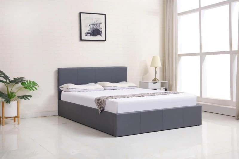 Image of KOSY KOALA Ottoman Storage Bed grey 3ft single leather and 1 mattress bedroom furniture Grey
