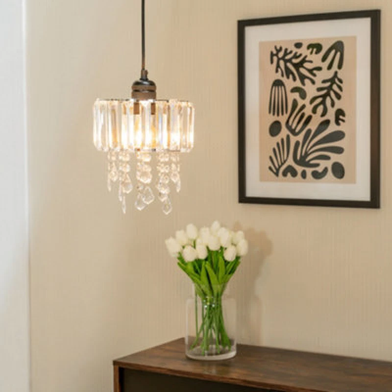 Image of ValueLights Mabel Clear Acrylic Drum Ceiling Pendant Droplet Light Lamp Shade Silver