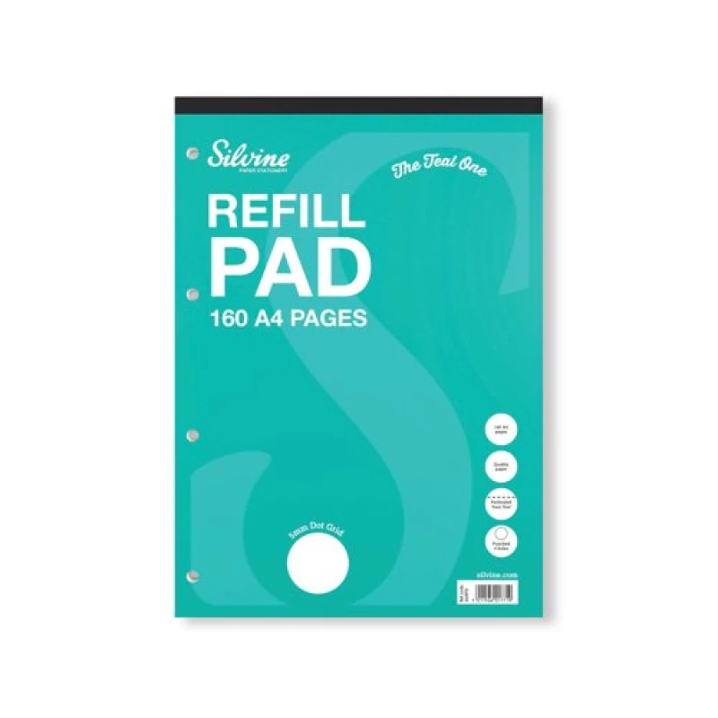 Image of Silvine Silvine Refill Pad 160 Pages Ruled Dot Grid A4 Teal (Pack of 6) A4RPD A4RPD