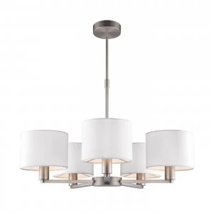 Image of 5 Light Multi Arm Ceiling Pendant Matt Nickel, Vintage White Silk Effect, E14