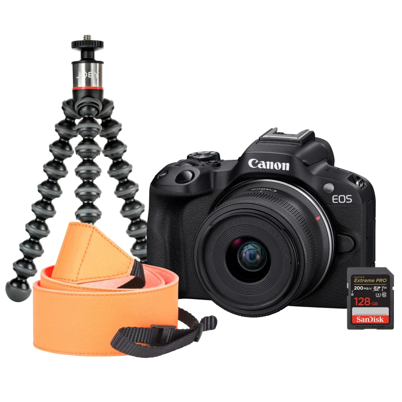 Image of Canon EOS R50 Camera Kit inc RF-S 18-45mm Lens. SanDisk 128GB SD Card.