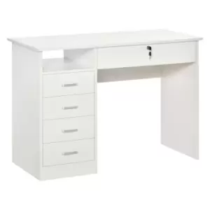 image of Homcom Computer Desk With Five Drawers White