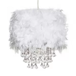 image of Uriel Feather Pendant Shade in White with Acrylic Droplets