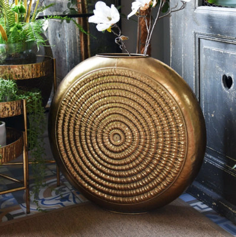 Image of Candlelight Antique Oval Metal Vase Embossed Gold