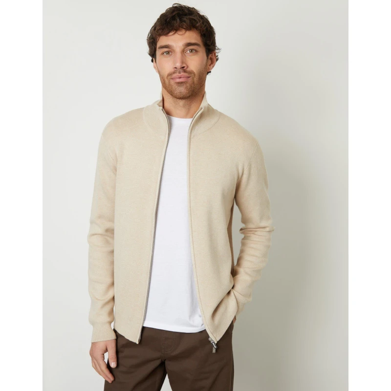 Image of Threadbare Threadbare Men 'Wynnstay' Zip-Through Funnel Neck Knitted Cardigan in Light Beige Size: 2X-large Light Beige XXL Male 7625914450630