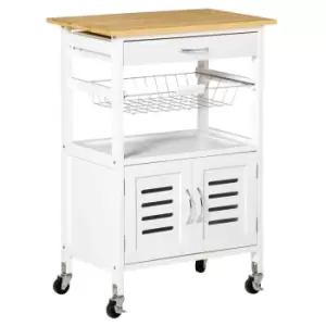 image of Homcom Rolling Kitchen Island Trolley Utility Cart On Wheels With Bamboo Top