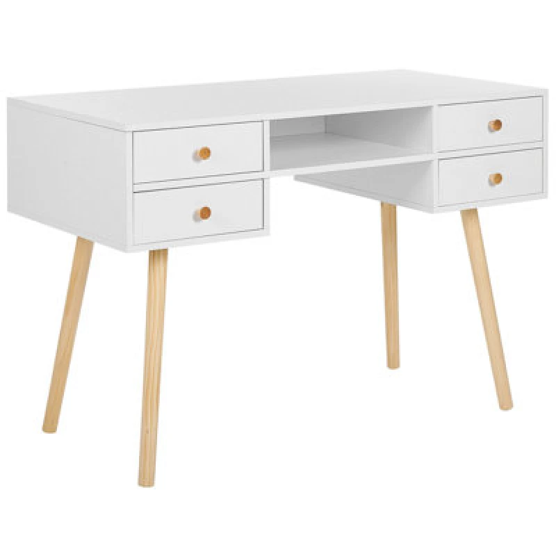 Image of Beliani Home Office Desk Levin White 110 Cm 55cm With Drawers