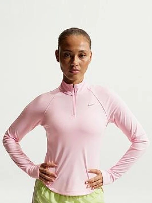 Image of Nike Pacer Womens Long-Sleeve 1/2-Zip Running Top - Pink Female 14