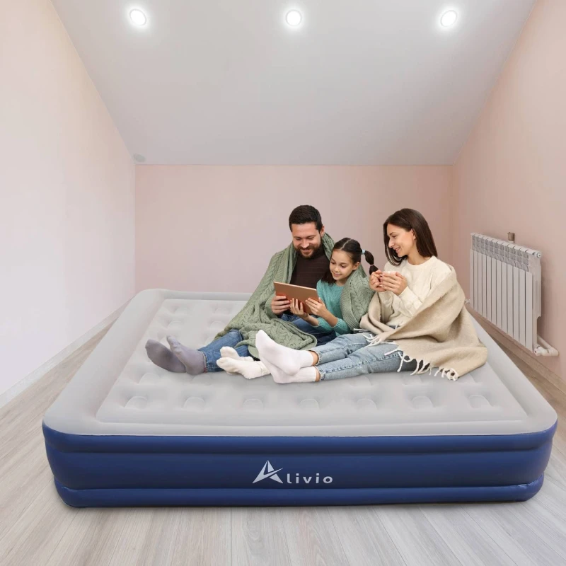 Image of Alivio Inflatable Airbed Mattress with Built-in Electric Pump - Single/Double in Grey Size: Double Grey Unisex Double