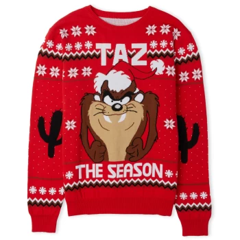 image of Taz the Season Festive Knitted Jumper - Red - L