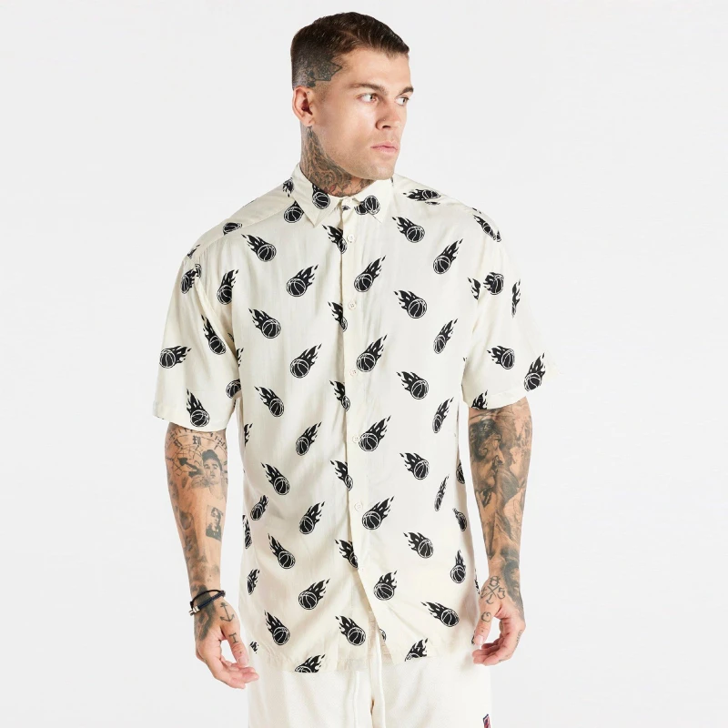 Image of SikSilk Print Shirt Mens - Cream Cream XS
