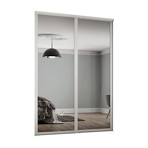 image of Spacepro 610mm White Shaker frame Single panel Mirror Sliding Wardrobe Door Kit