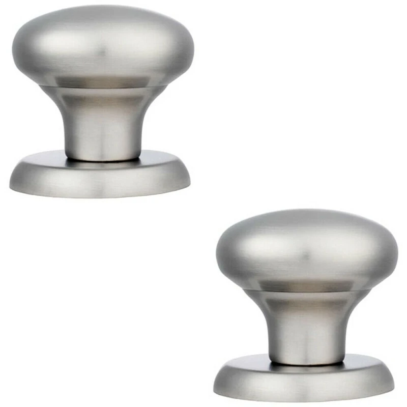 Image of Loops 2x Large Round Centre Door Knob Satin Stainless Steel 70mm Rose Outdoor Modern Metallics unisex