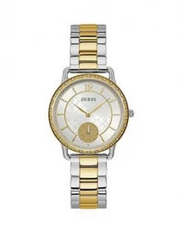 image of Guess Guess Astral Silver And Gold Detail Dial Two Tone Stainless Steel Bracelet Ladies Watch