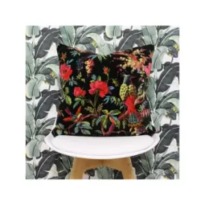 Image of Riva Paoletti Paradise Faux Velvet Cushion Cover, Black, 50 x 50 Cm