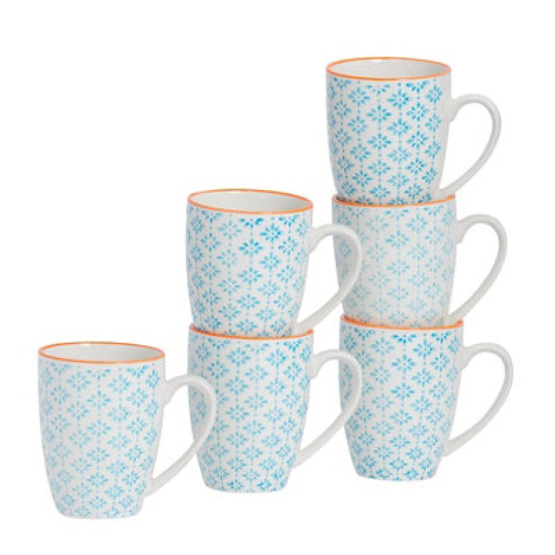 Image of Nicola Spring Nicola Spring Hand-Printed Mug - 330Ml - Blue - Pack Of 6
