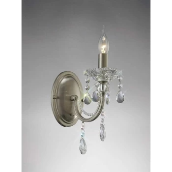 Image of Leana wall light with switch 1 bulb satin nickel / crystal
