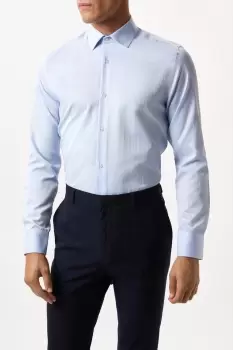 Image of Mens Blue Long Sleeve Tailored Fit Herringbone Collar Point Shirt