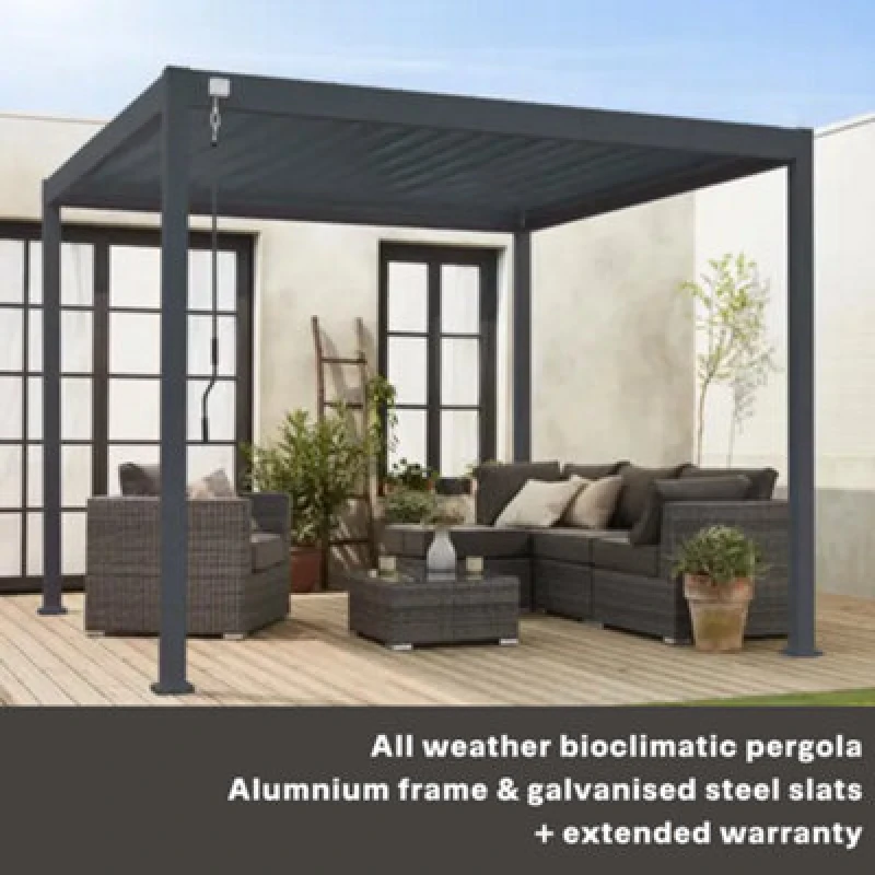 Image of sweeek 3x4m Louvered Aluminium Pergola With Adjustable Roof Slats Dark Grey
