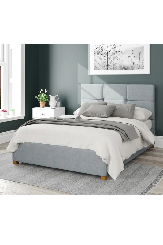 Image of Aspire Aspire Caine Upholstered Ottoman Storage Bed, Malham Weave Fabric in Light Blue Size: Single Light Blue Single Unisex 5057632188007