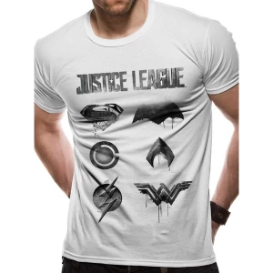 Image of Justice League Movie - Logo And Symbols Mens Large T-Shirt - White
