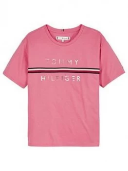 Image of Tommy Hilfiger Girls Short Sleeve Flag Tape T-Shirt, Pink, Size Age: 12 Years, Women