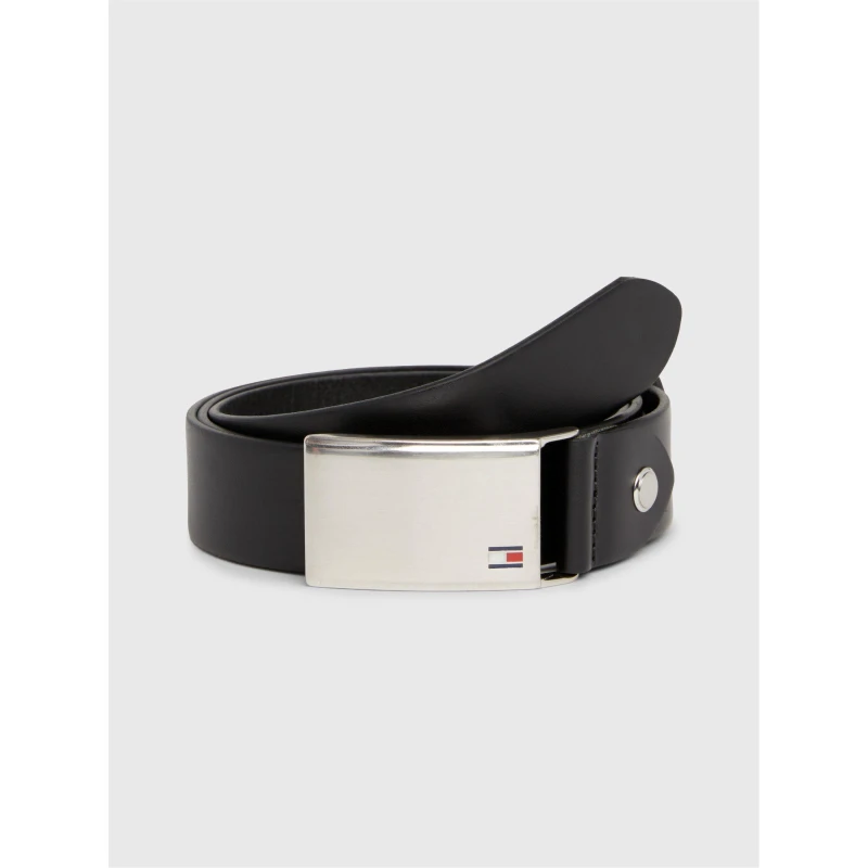 Image of Tommy Hilfiger Mens Logo Plaque Leather Belt Black male 34W (100)