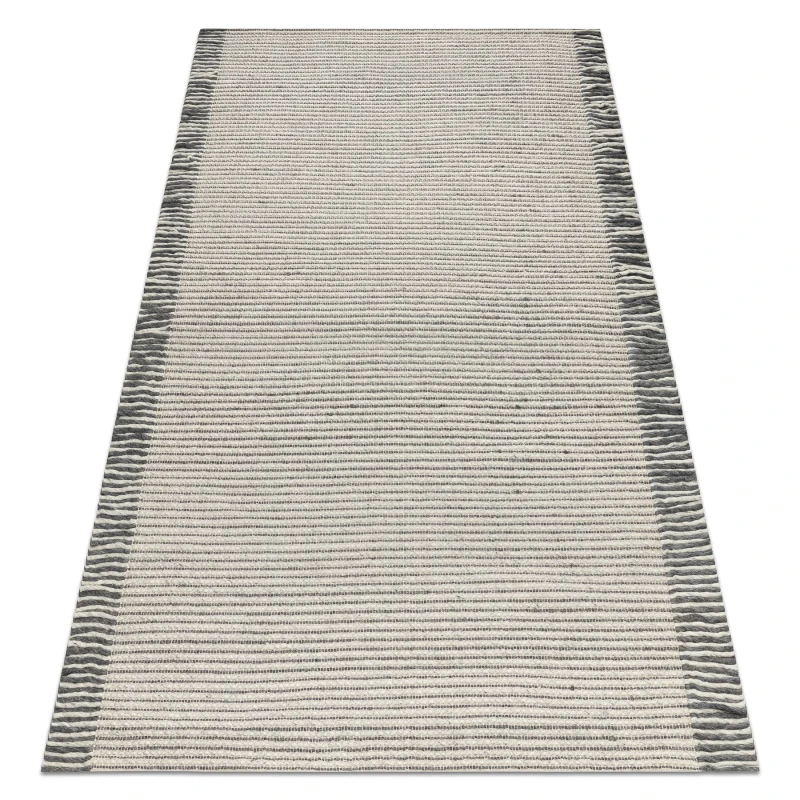 Image of RugsX Wool Carpet Tahar 99003F Cream / Grey - Hand-Woven Lines, Fringes 90X150 Cm