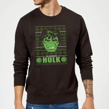 image of Marvel Comics The Incredible Hulk Retro Face Black Christmas Sweatshirt - XL - Black