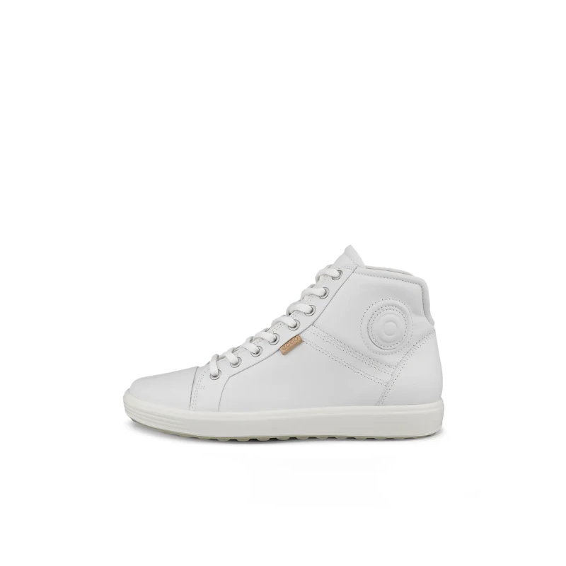 Image of Ecco Soft 7 Mid 430023 Leather Womens High Top Trainers - White Droid - Size:UK 2.5-3